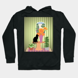 House Panther Admiring Flowers Hoodie